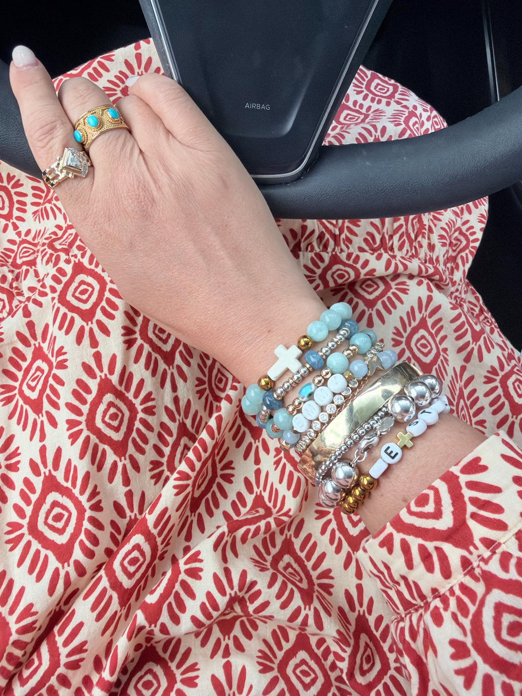 Santorini White Cross Jade Bracelet | Faith Inspired Stretch Bracelet | Christian Jewelry