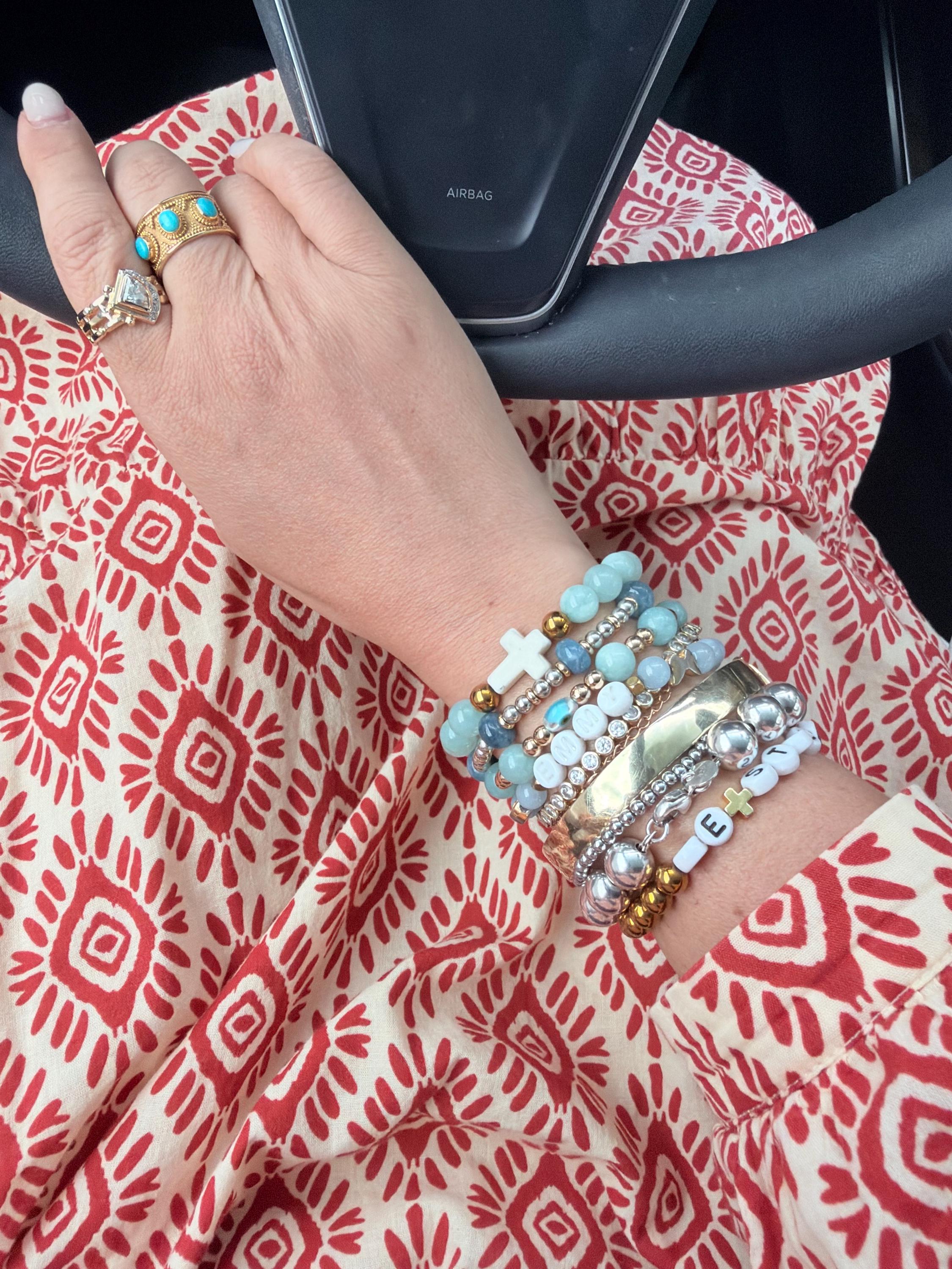 Santorini White Cross Jade Bracelet | Faith Inspired Stretch Bracelet | Christian Jewelry