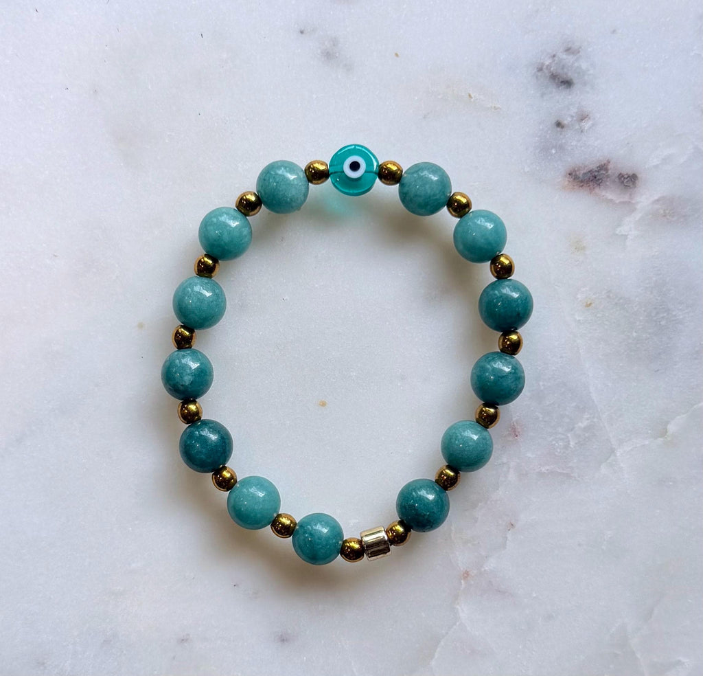 The Crete | Blue Chalcedony Evil Eye Bracelet | Handmade Greek-Inspired Gemstone Bracelet | Protection Jewelry | Gift for Her