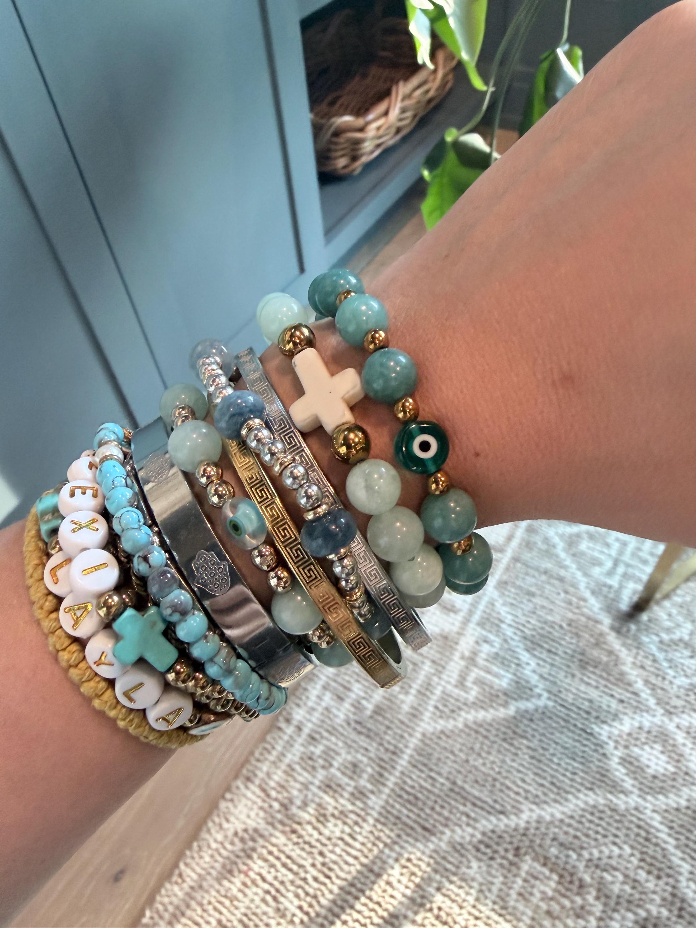 The Crete | Blue Chalcedony Evil Eye Bracelet | Handmade Greek-Inspired Gemstone Bracelet | Protection Jewelry | Gift for Her