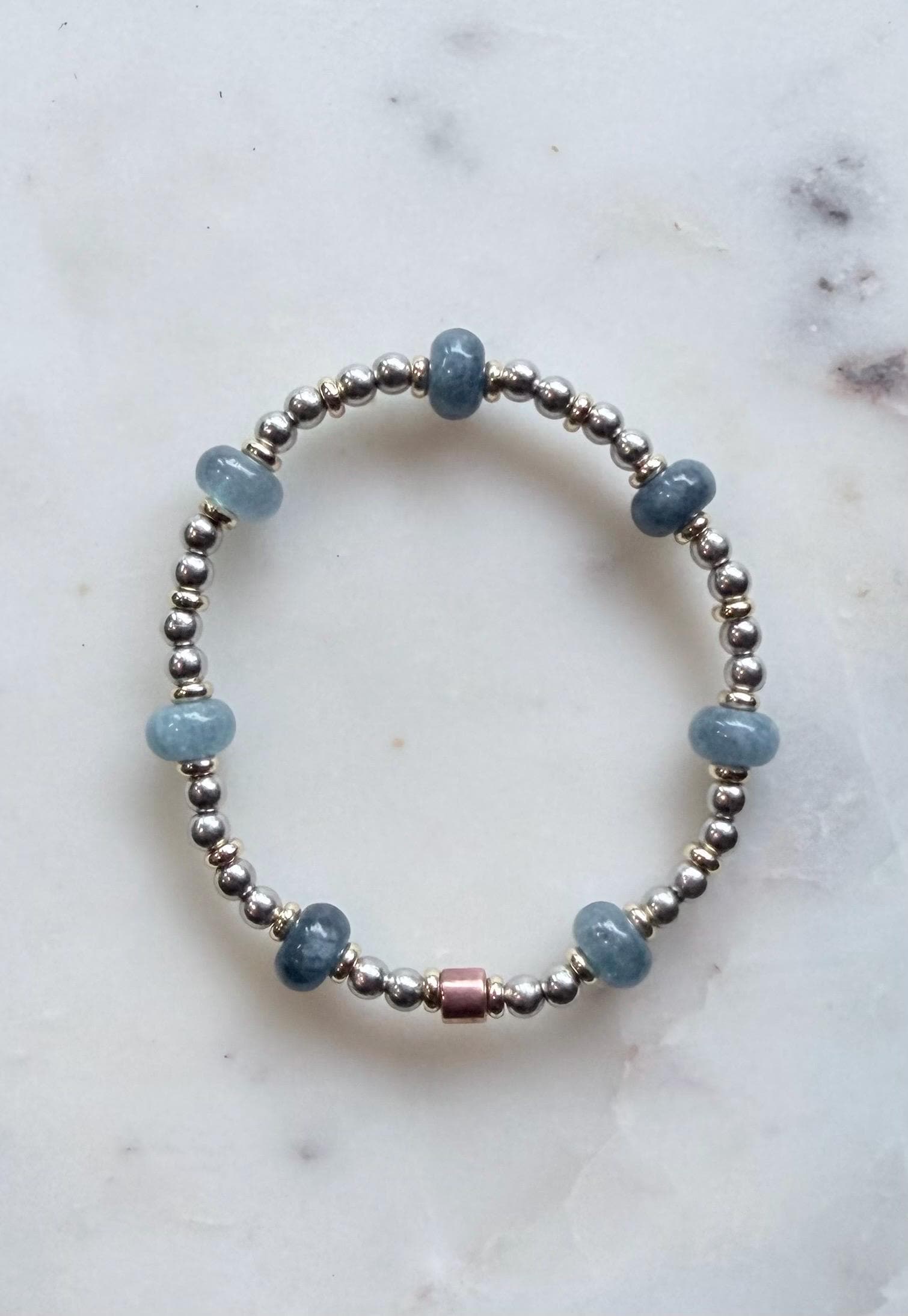 The Athena- Blue Apatite Gemstone Bracelet | Mixed Metal Accents, Stacking Coastal Jewelry