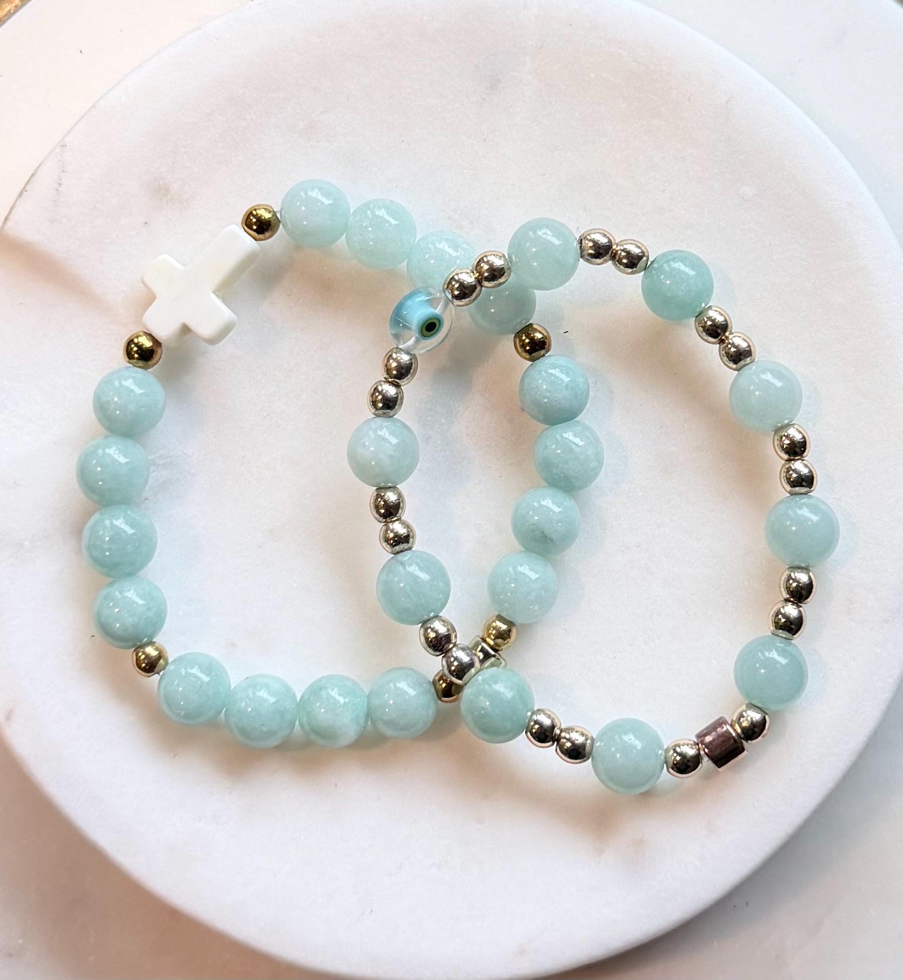 The Collected Santorini Stack | Jade Cross & Evil Eye Bracelet Set