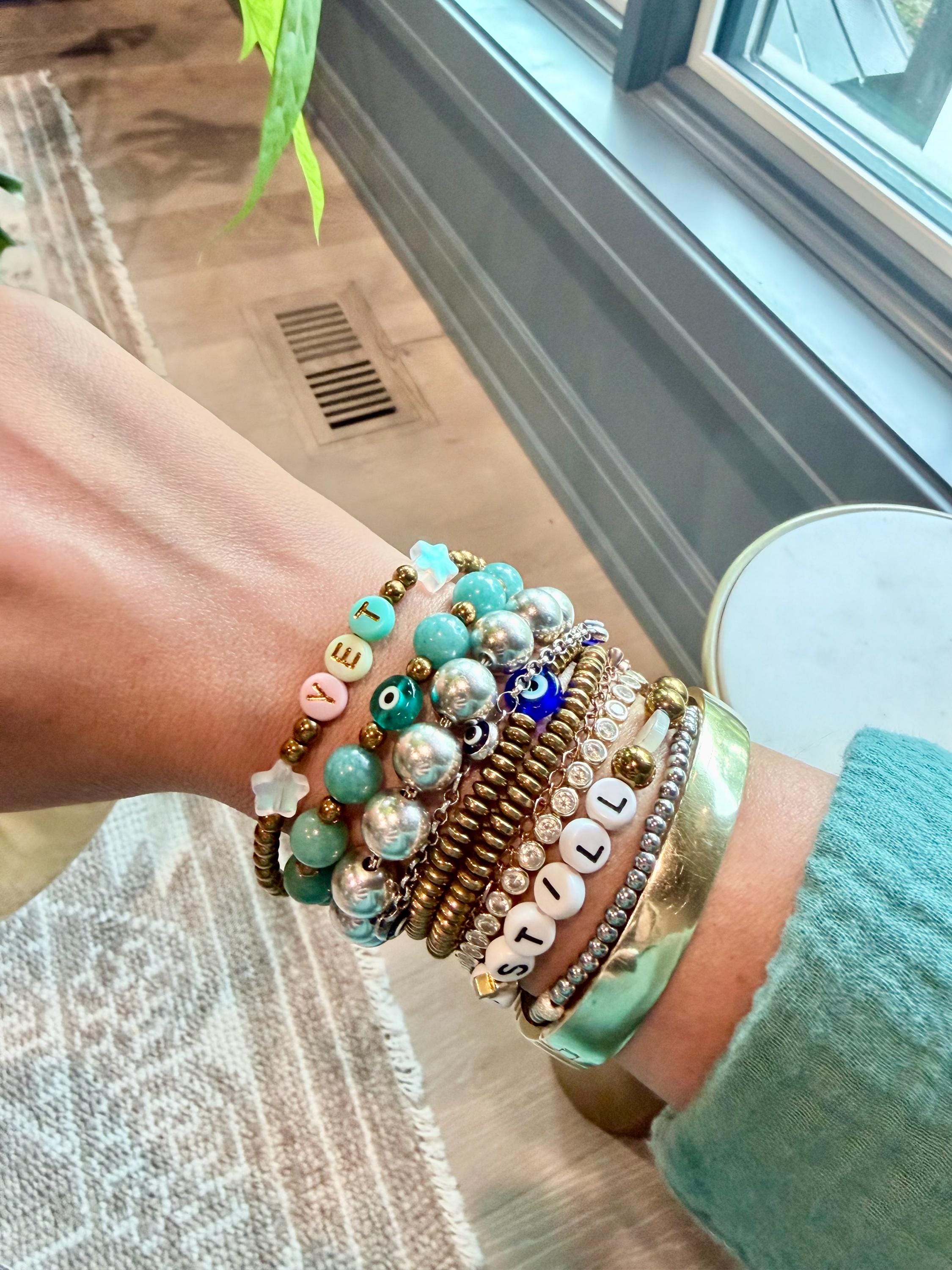 Personalized Word Bracelet | Gold Hematite Beads, Star Accents, Custom Name, Meaningful Reminder