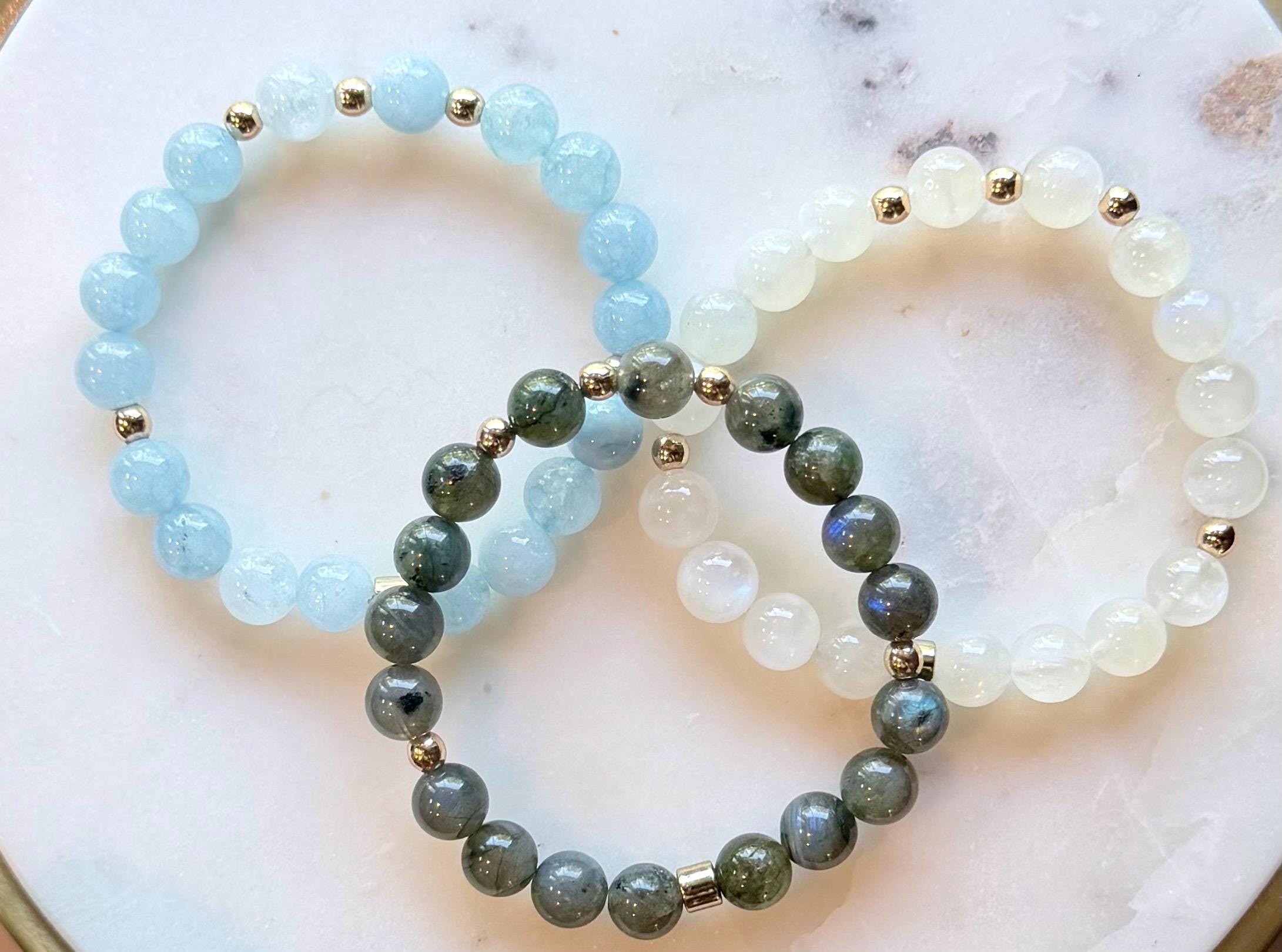 The Soul Collection | Aquamarine, Moonstone & Labradorite Gemstone Bracelets | Greek Inspired Jewelry | Handmade Beaded Bracelet