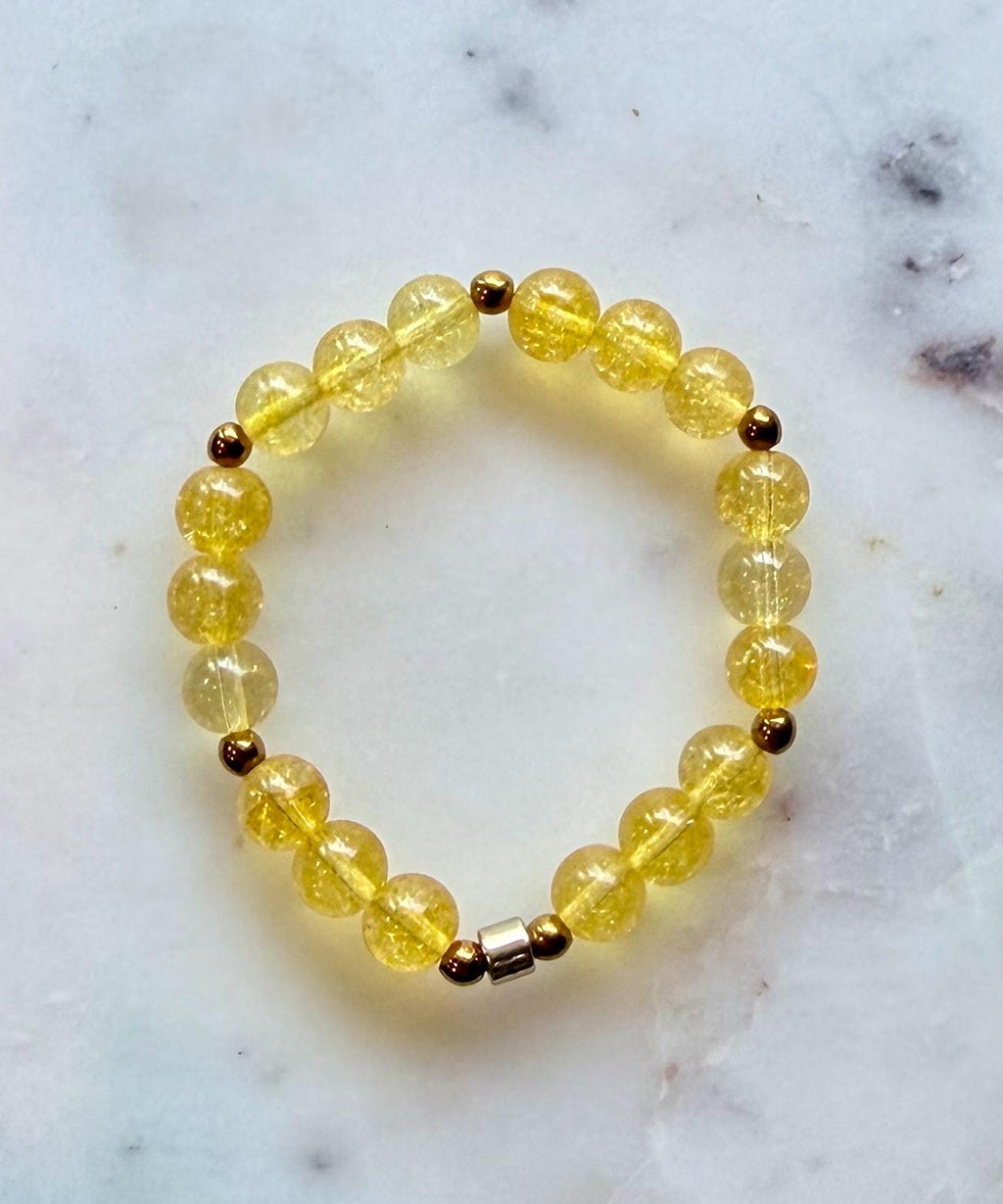 The Symi Sunset Stack | Handmade Citrine Gemstone Bracelet Set | Greek-Inspired Jewelry | Mother of Pearl Cross Archangel Michael Panormitis