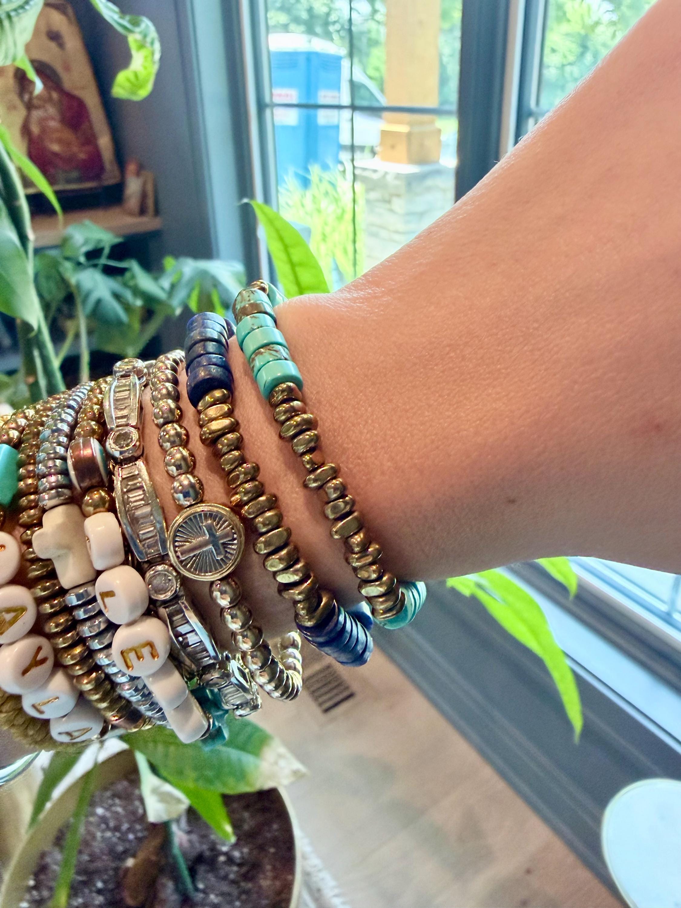 The Aegean Collection | Galini & Aegean Gemstone Bracelets | Turquoise or Navy Blue Bracelet | Greek-Inspired Stretch Bracelet