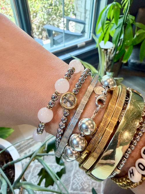 Aphrodite | Rose Quartz Cross Bracelet | Handmade Gemstone Stretch Bracelet | Greek-Inspired Jewelry | The Collected Bead