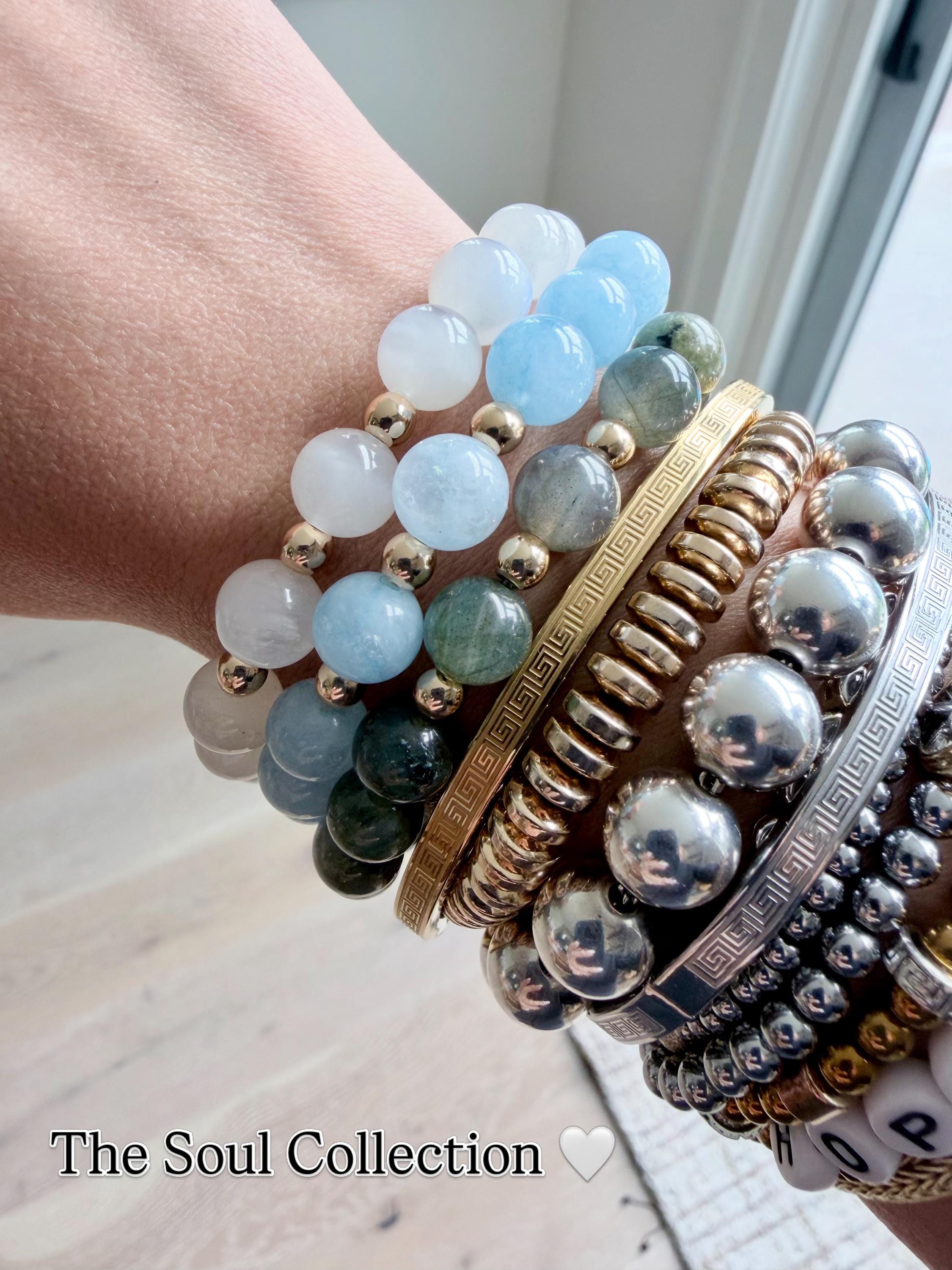 The Soul Collection | Aquamarine, Moonstone & Labradorite Gemstone Bracelets | Greek Inspired Jewelry | Handmade Beaded Bracelet