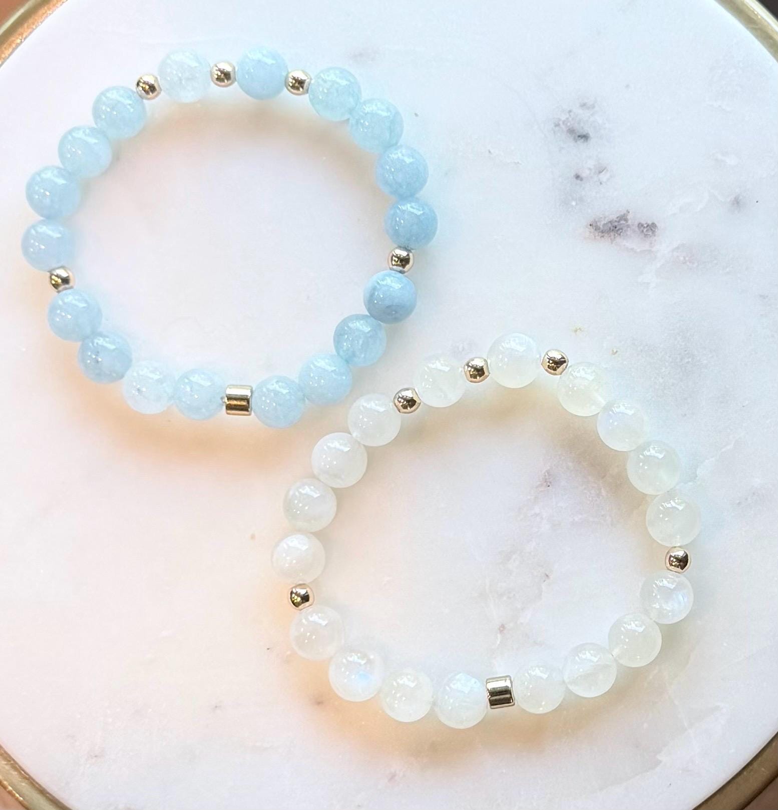 The Soul Collection | Aquamarine, Moonstone & Labradorite Gemstone Bracelets | Greek Inspired Jewelry | Handmade Beaded Bracelet
