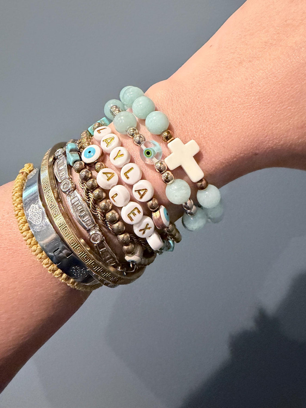 Santorini White Cross Jade Bracelet | Faith Inspired Stretch Bracelet | Christian Jewelry
