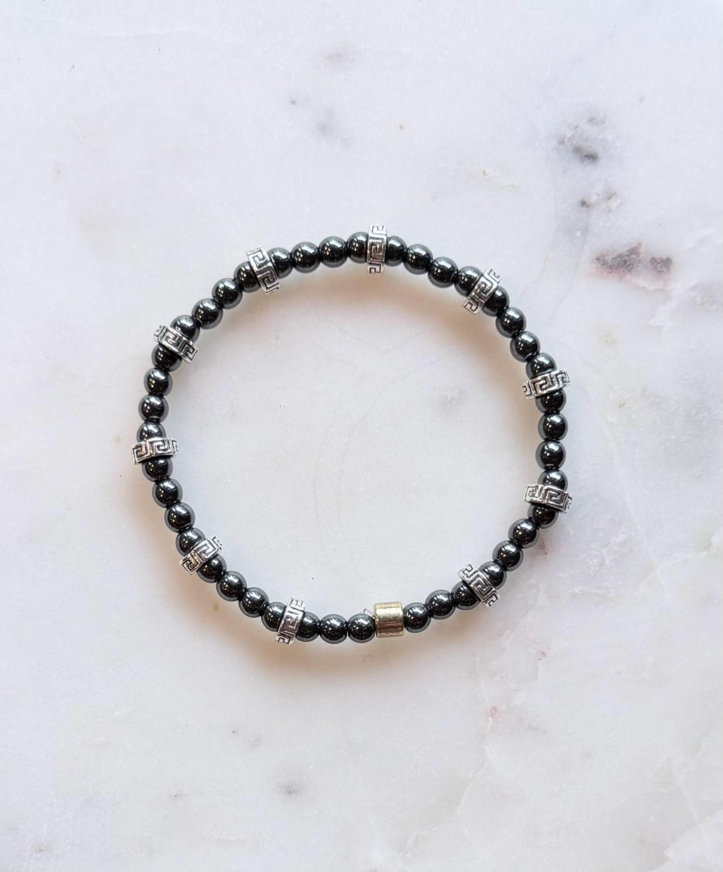 The Arcadia | Greek Key Hematite Stretch Bracelet | Waterproof Stackable Bracelet | Gold, Silver & Gunmetal | Everyday Greek Jewelry