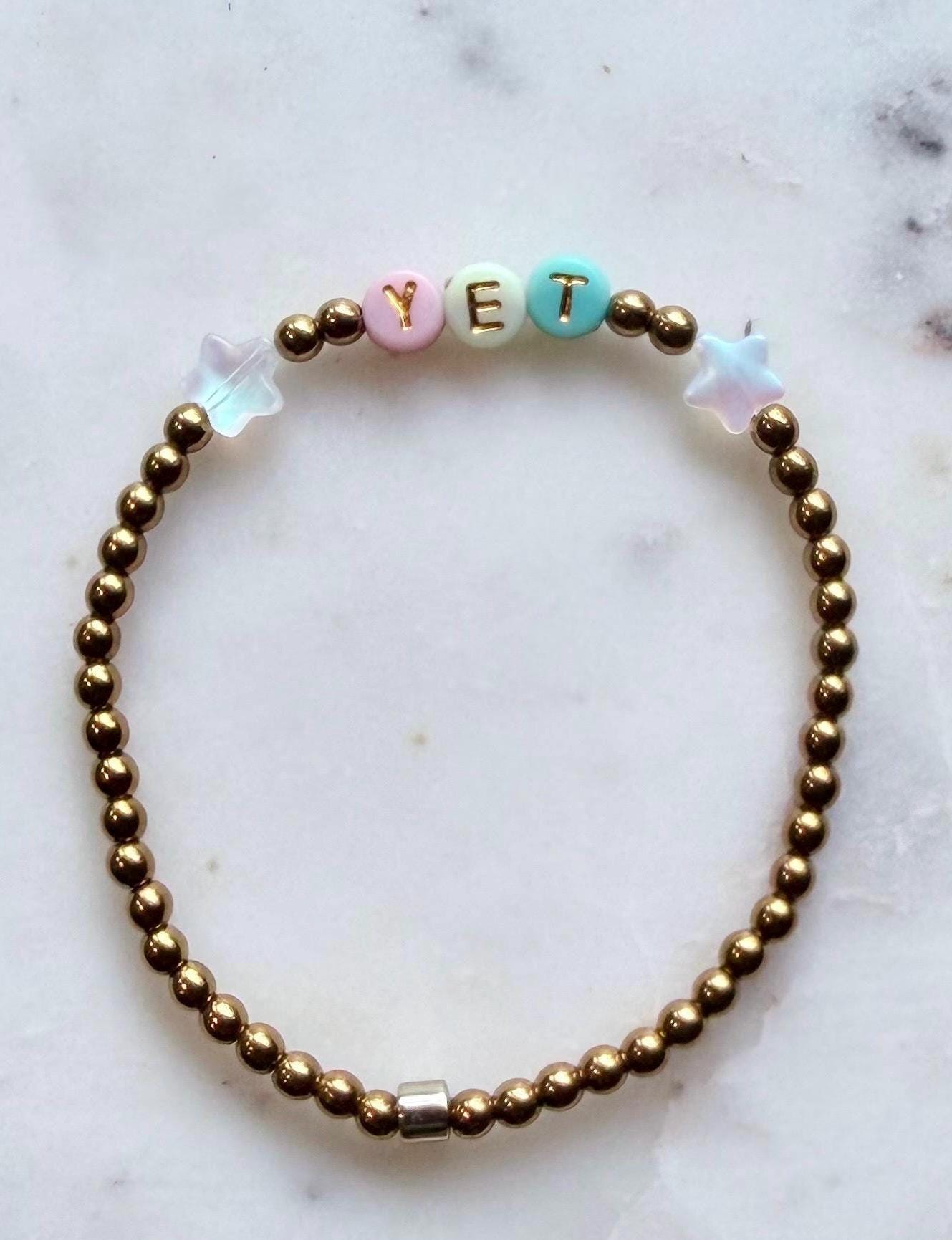 Personalized Word Bracelet | Gold Hematite Beads, Star Accents, Custom Name, Meaningful Reminder