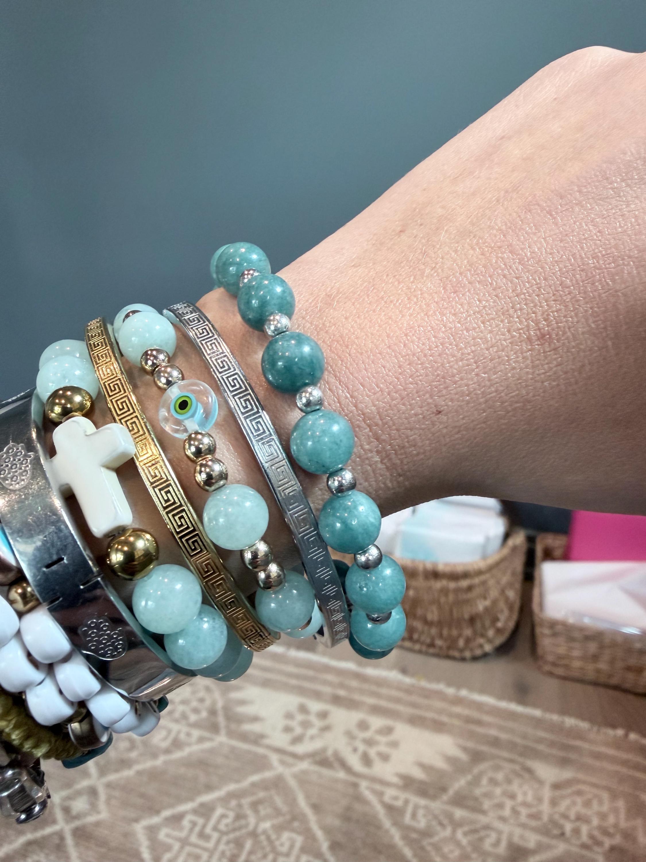 The Crete | Blue Chalcedony Evil Eye Bracelet | Handmade Greek-Inspired Gemstone Bracelet | Protection Jewelry | Gift for Her
