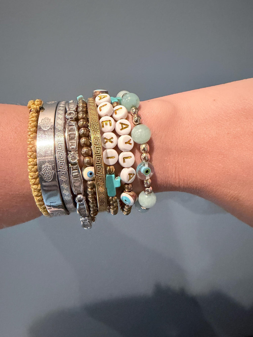 Santorini Green Jade Evil Eye Bracelet | Handmade Stretch Bracelet
