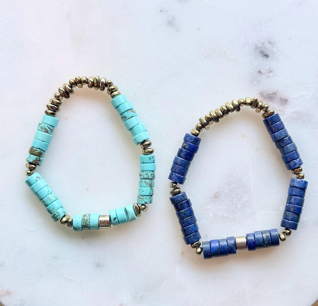 The Aegean Collection | Galini & Aegean Gemstone Bracelets | Turquoise or Navy Blue Bracelet | Greek-Inspired Stretch Bracelet