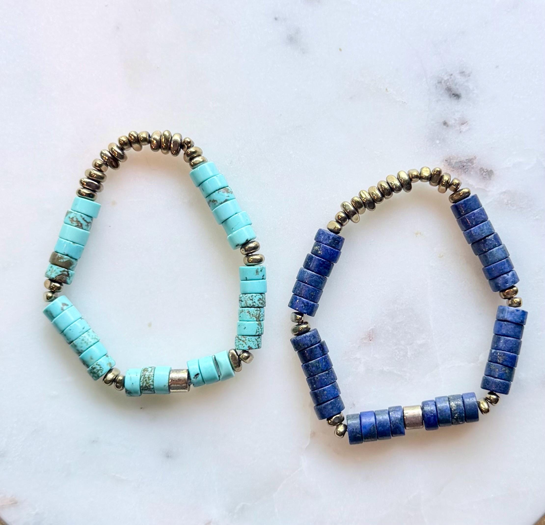 The Aegean Collection | Galini & Aegean Gemstone Bracelets | Turquoise or Navy Blue Bracelet | Greek-Inspired Stretch Bracelet