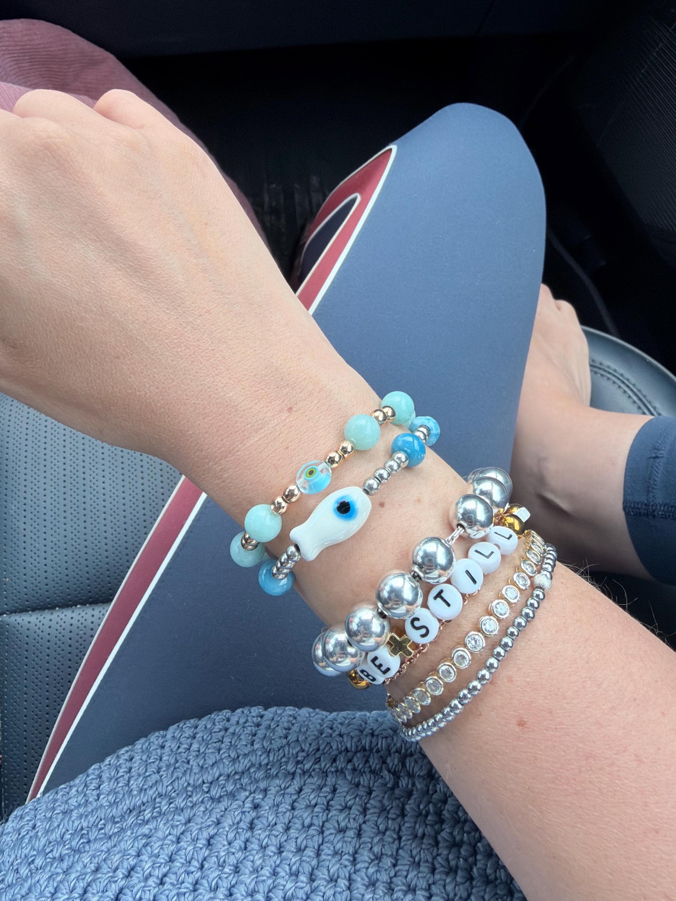 Santorini Green Jade Evil Eye Bracelet | Handmade Stretch Bracelet