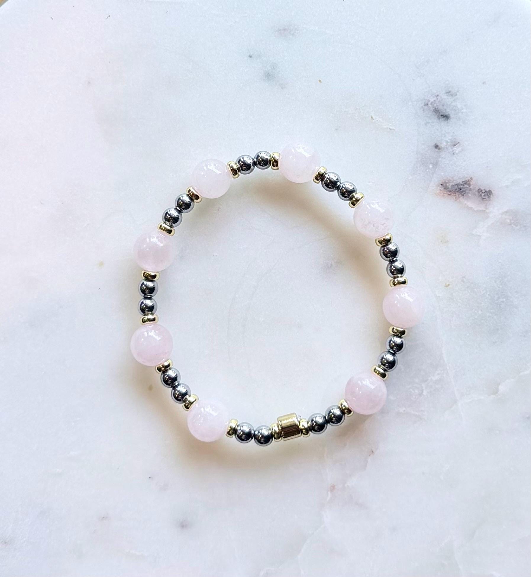 Aphrodite | Rose Quartz Cross Bracelet | Handmade Gemstone Stretch Bracelet | Greek-Inspired Jewelry | The Collected Bead