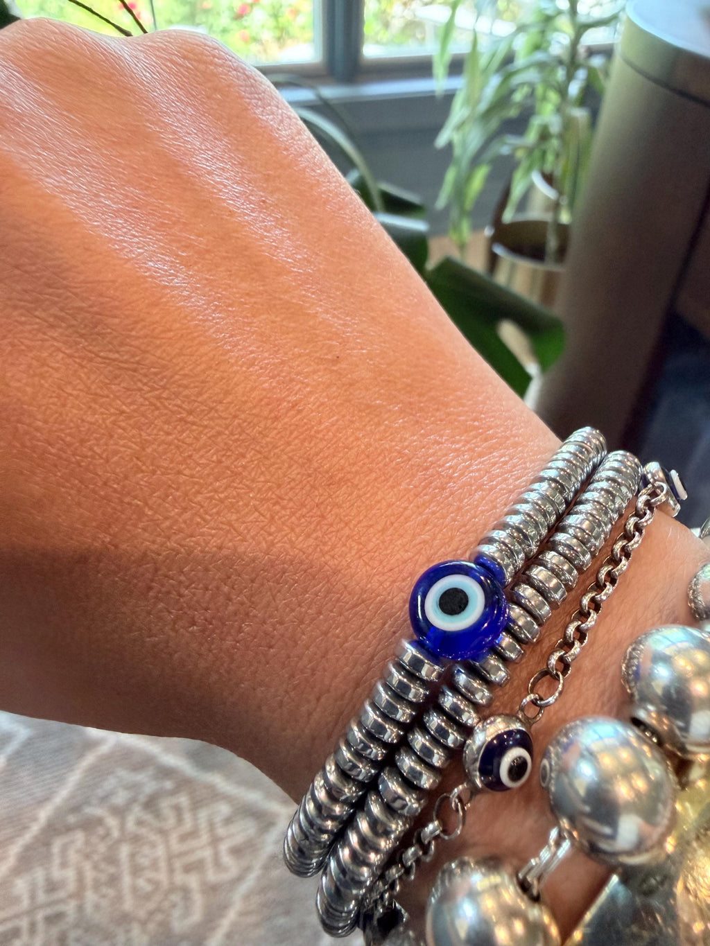 The Collected Mykonos Stack | Gold Stacker & Evil Eye Bracelet Set