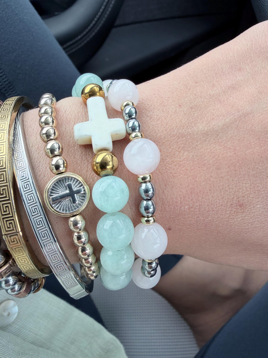 Aphrodite | Rose Quartz Cross Bracelet | Handmade Gemstone Stretch Bracelet | Greek-Inspired Jewelry | The Collected Bead