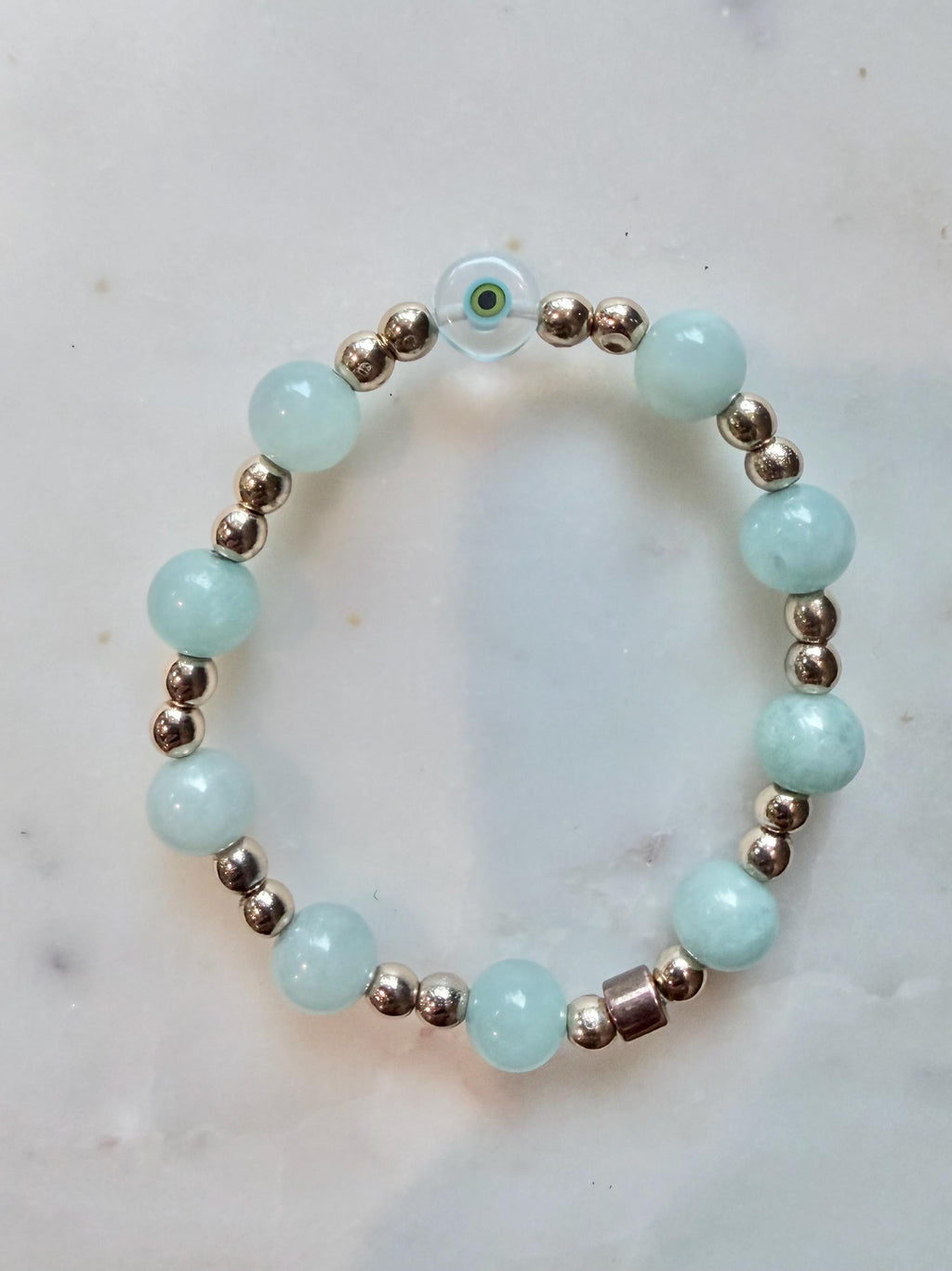 Santorini Green Jade Evil Eye Bracelet | Handmade Stretch Bracelet
