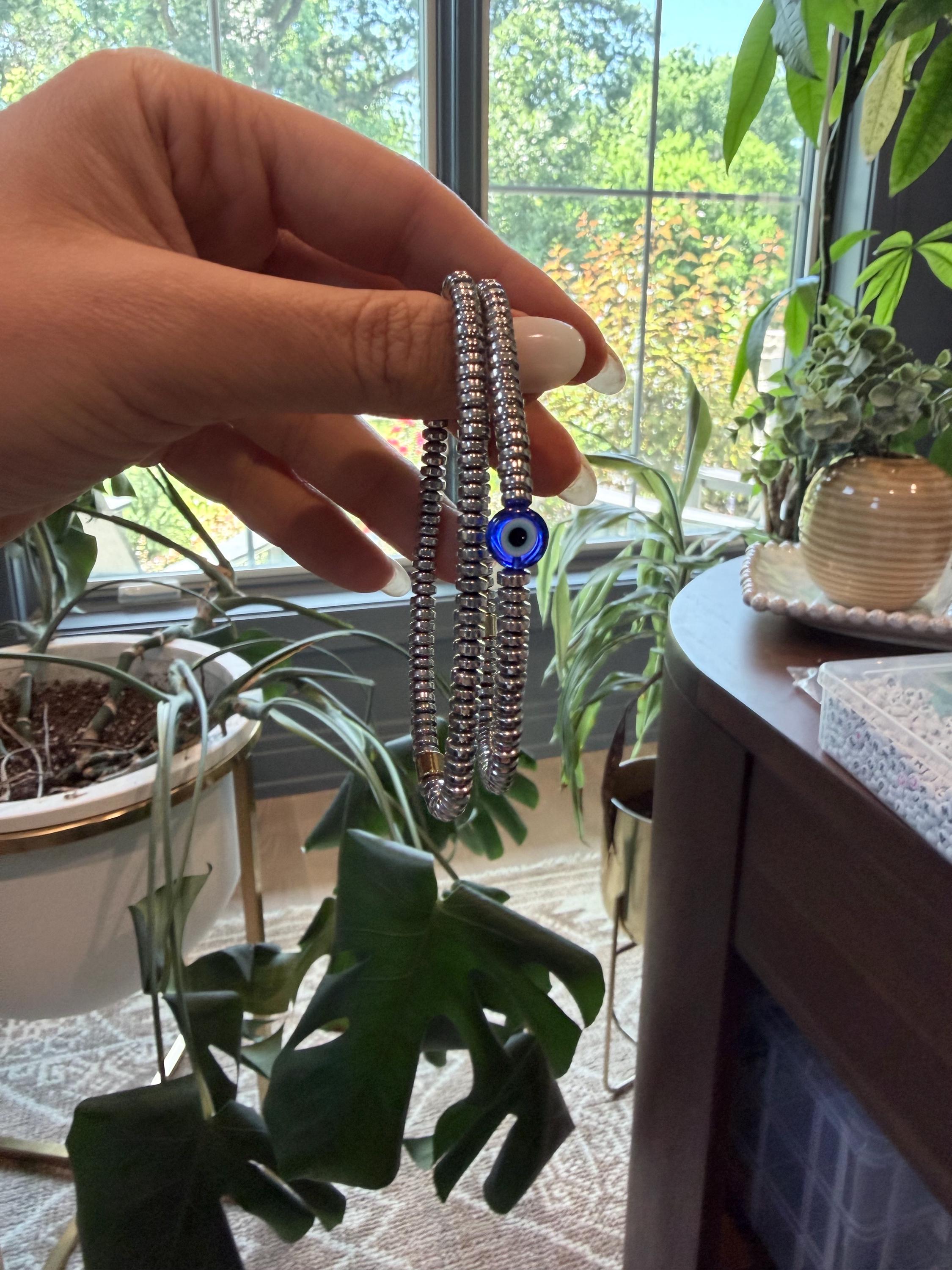 The Collected Mykonos Stack | Gold Stacker & Evil Eye Bracelet Set