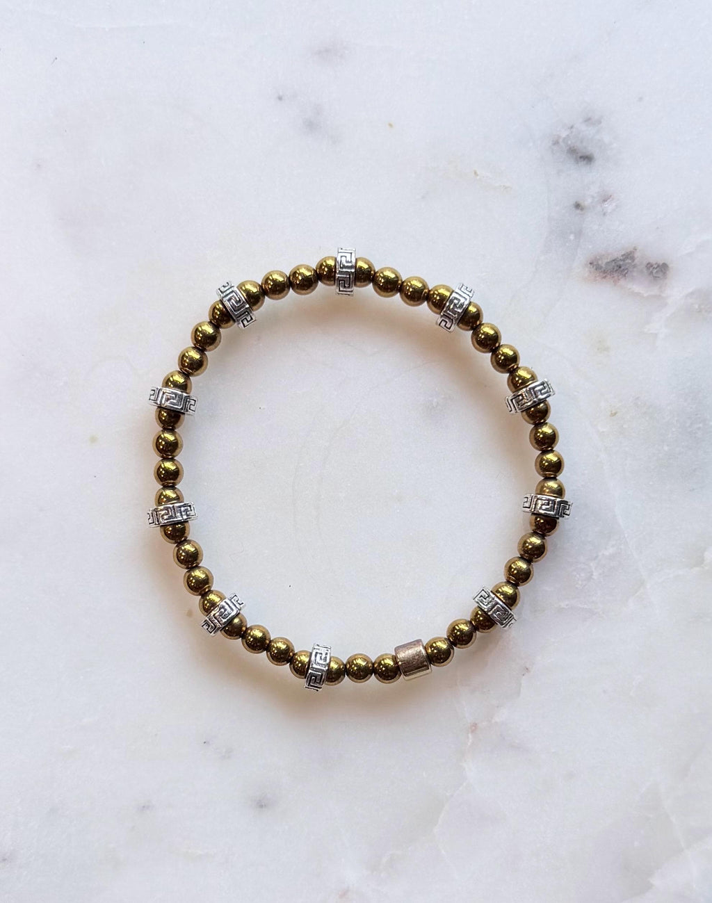 The Arcadia | Greek Key Hematite Stretch Bracelet | Waterproof Stackable Bracelet | Gold, Silver & Gunmetal | Everyday Greek Jewelry