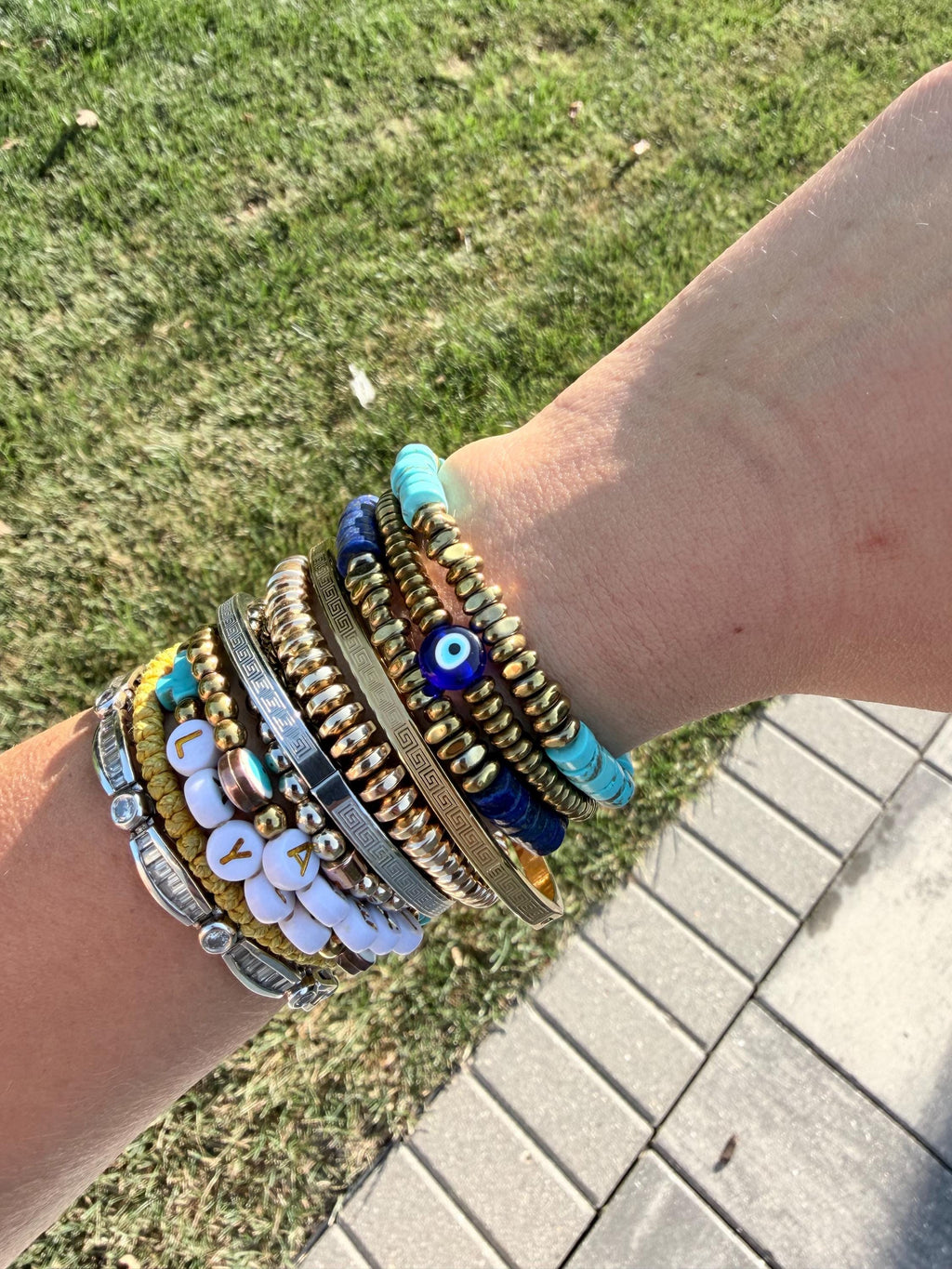 The Aegean Collection | Galini & Aegean Gemstone Bracelets | Turquoise or Navy Blue Bracelet | Greek-Inspired Stretch Bracelet